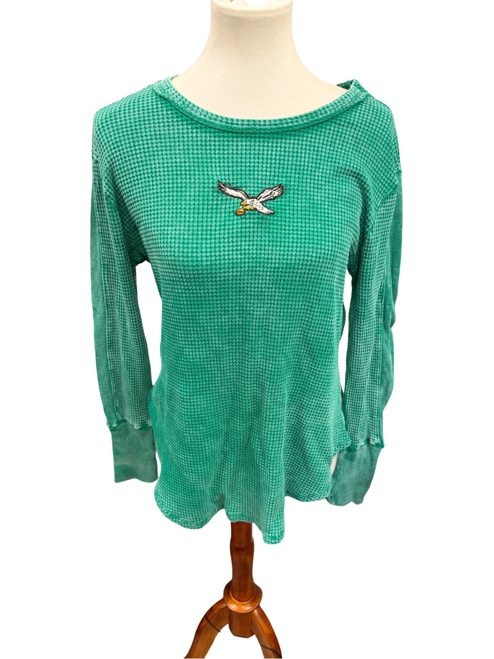Women's Green Waffle Knit Long Sleeve Top -Philadelphia Eagles